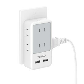 TESSAN USB付6口ACマルチ電源タップ TS-725-GR [直挿し /6個口 /スイッチ無 /2ポート]