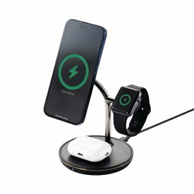 ELECOM｜エレコム マグネットQi2規格対応ワイヤレス充電器 スタンド型 3in1 Apple Watch高速モジュール付き MfA認証 W-MS08BK