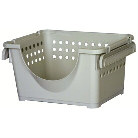 平和工業 収納バスケット スタッキングバスケット浅型 前開き 幅42×奥行32×高さ23cm ミルクティーベージュ