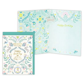 ニホンホールマーク｜Hallmark 誕生日カード 立体(デボス加工) うさぎと花 EAR-826-437