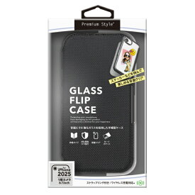 PGA｜ピージーエー iPhone 16e ガラスフリップケース　ナイロンメッシュ調/ブラック Premium Style PG-25KGF03BK