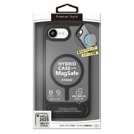 PGA｜ピージーエー iPhone 16e MagSafe対応 スタンド付ハイブリッドケース　マットブラック Premium Style PG-25KMH09BK