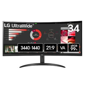 【エントリーで最大全額ポイント還元｜7/18迄】 LG｜エルジー PCモニター LG UltraWide 34WR50QK-B [34型 /UWQHD(3440×1440） /ワイド /曲面型]