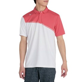 mizuno｜ミズノ メンズ アイスタッチソーラーカット半袖共衿ジップアップシャツ【驚着極涼】 パラダイスピンク×ホワイト E2MAC001 [メンズ /XLサイズ]【返品交換不可】