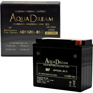 AQUA DREAM�b�A�N�A�h���[�� �o�C�N�p�o�b�e���[ GOLD Motorcycle Battery (��Ȍ݊��o�b�e���[�FYTX20L-BS) �t���[�d�ς� ADTX20L-BSII �y���[�J�[�����E���Ԏw��E�ԕi�s�z