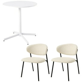 萩原｜HAGIHARA テーブル＆チェア3点セット テーブル:ホワイト/チェア:ブークレ生地ホワイト