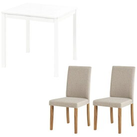 萩原｜HAGIHARA ダイニング3点セット テーブル:ホワイト/椅子:ベーシック生地ベージュ