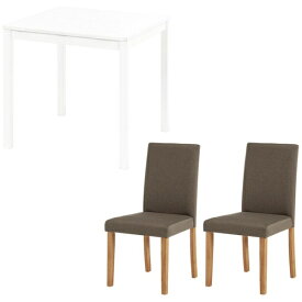 萩原｜HAGIHARA ダイニング3点セット テーブル:ホワイト/椅子:ベーシック生地ブラウン