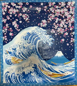 参古繊｜さんこせん パネルハンカチ 富士波櫻 水色