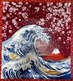 参古繊｜さんこせん パネルハンカチ 富士波櫻 赤