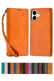 shizukawill｜シズカウィル iPhone 16 Plus 手帳型 ケース カバー 本革調 レザーケース オレンジ APIP16MORANGE