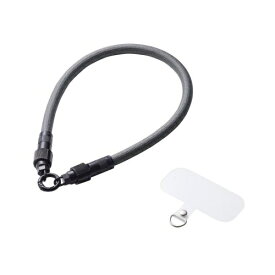 ELECOM｜エレコム スマホストラップ ケーブル 2in1 &lt; ハンドストラップ / 充電ケーブル &gt; USB Type-C to C 30cm PD 60W 急速充電 ストラップシート付 手首 / 腕掛け ストラップ 落下 紛失防止 ブラック/シンプル P-STHH1CC08BK