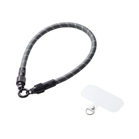 ELECOM｜エレコム スマホストラップ ケーブル 2in1 &lt; ハンドストラップ / 充電ケーブル &gt; USB Type-C to C 30cm PD 60W 急速充電 ストラップシート付 手首 / 腕掛け ストラップ 落下 紛失防止 ブラック/ストライプ P-STHH1CC08BK2