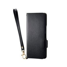 ELECOM｜エレコム Xperia 1 VII ( SO-51F ) ケース レザー カバー 手帳型 マグネット フラップ 衝撃吸収 ワイヤレス充電可 スタンド機能付 ハンドストラップ付 PM-X251PLFY4BK