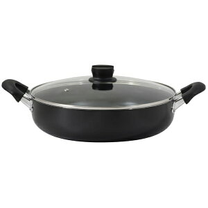 LIV PLUS|リブプラス 両手鍋 32cm 浅型 ガラス蓋付 IH ガス火対応 大容量 ビストロ・グラン ブラック NQ-0401
