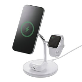 【レビューCP対象商品｜8/1~8/31】 ELECOM｜エレコム ワイヤレス充電器 スタンド型 マグネット対応 3in1 15W MfM認証 Apple Watch高速モジュール MfA認証 ホワイト W-MS07WH