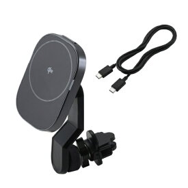 ELECOM｜エレコム ワイヤレス充電器 Qi2 車 用 マグネット スマホホルダー 15W 高速充電 エアコン吹き出し口対応 スイングアーム 片手操作 【 MagSafe 対応 iPhone / Qi2対応 Android スマホ 車載 充電器 】 W-QC13BK
