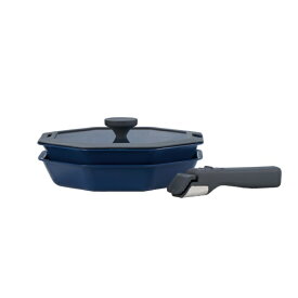 LIV PLUS｜リブプラス フライパン 深型フライパン ガラス蓋 取っ手 4点セット IH ガス火対応 オーブン 食洗機対応 インディゴ キッチン ネイビー LV-0051
