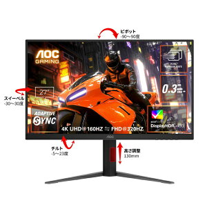 yGg[2{bΏۃ[U[ 9/21z AOCbG[I[V[ Q[~Oj^[ Black & Red U27G4/11 [27^ /4K(3840×2160j /Ch /320Hz]
