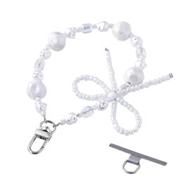 ELECOM｜エレコム スマホストラップ リボンパールビーズ ハンドストラップ 手首 落下防止 上品 かわいい ストラップホルダーシート付き iPhone/Android対応 携帯ストラップ パール P-STHBEPAL