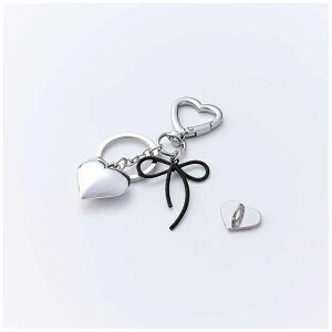 ELECOM|エレコム スマホチャーム ブラックリボン ストラップ 強力粘着 ハート型チャームホルダー付 落下防止 スマホケース用 おしゃれ シルバー P-STKHBEHSV