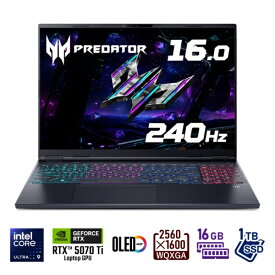 ACER｜エイサー ゲーミングノートパソコン Predator Helios Neo 16S AI(RTX 5070 Ti) アビサルブラック PHN16S-71-H96Z57T/E [16.0型 /Windows11 Home /intel Core Ultra 9 /メモリ：16GB /SSD：1TB /英語版キーボード /2025年7月モデル]