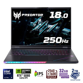 ACER｜エイサー ゲーミングノートパソコン Predator(RTX 5080) PH18-73-H932Z58/E [18.0型 /Windows11 Home /intel Core Ultra 9 /メモリ：32GB /SSD：1TB /Microsoft 365 Personal /英語版キーボード /2025年7月モデル]
