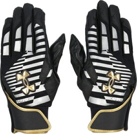 アンダーアーマー｜UNDER ARMOUR メンズ ベースボール UAクリーンアップ プロ バッティンググローブ Black×Silver×Metallic Gold 6001312 [メンズ /両手装着用 /Lサイズ]