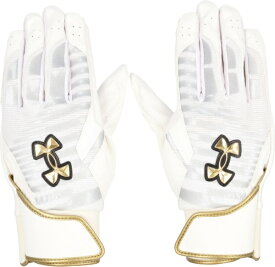 アンダーアーマー｜UNDER ARMOUR メンズ ベースボール UAクリーンアップ プロ バッティンググローブ White×Silver×Metallic Gold 6001312 [メンズ /両手装着用 /XLサイズ]