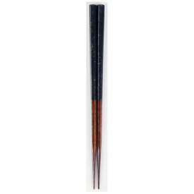 越前漆器 六角箸　乾漆貝入　黒　23．5