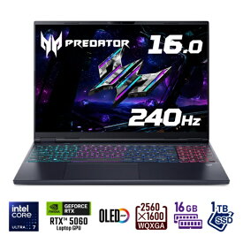 ACER｜エイサー ゲーミングノートパソコン Predator(RTX 5060) PHN16S-71-N76Z56/E [16.0型 /Windows11 Home /intel Core Ultra 7 /メモリ：16GB /SSD：1TB /英語版キーボード /2025年8月モデル]