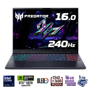 ACERbGCT[ Q[~Om[gp\R Predator(RTX 5070) PHN16S-71-N76Z57/E [16.0^ /Windows11 Home /intel Core Ultra 7 /F16GB /SSDF1TB /pŃL[{[h /2025N8f]
