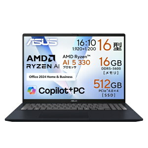 ASUS�b�G�C�X�[�X �m�[�g�p�\�R�� Vivobook 16 (M1607) �N���C�G�b�g�u���[ M1607KA-AI5165WS3 [16.0�^ /Windows11 Home /AMD Ryzen AI 5 /�������F16GB /SSD�F512GB /Office Home and Business /2025�N8�����f��]