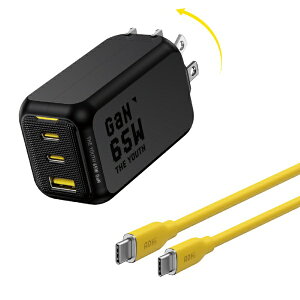 AOHI�b�A�I�n�C THE YOUTH PD �P�[�u���Z�b�g 65W USB C×2�|�[�g USB A×1�|�[�g PC/�^�u���b�g/�g�ѓd�b 65W�}���[�d �u���b�N RE-JEYTP65BL2