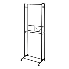 伸晃｜SHINKO ハンガーラック 2段 ワイド 伸縮タイプ キャスター付き 衣類 収納 ブラック KP-2HW-BK【キャンセル・返品不可】