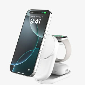 BELKINbxL UltraCharge Qi2 25W 3-in-1 ܂肽ݎ}Olbg[d Eh^ zCg WIZ037dqWH