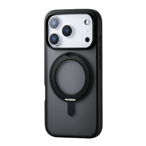 ELECOM�b�G���R�� iPhone 17 Pro �P�[�X �n�C�u���b�h �J�o�[ �Ռ��z�� MAGKEEP ���͋z�����C�����X�[�d�Ή� 360�x��]�X�^���h�t �u���b�N �u���b�N PM-A25CMAGSTBK