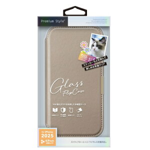 PGA�b�s�[�W�[�G�[ iPhone 17 Pro Max�p �K���X�t���b�v�P�[�X Premium Style �x�[�W�� PG-25DGF02BE
