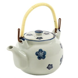 リビング 土瓶 600ml 青小梅 茶こし付き 急須 ポット ティーポット 陶器