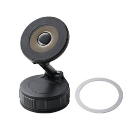 ELECOM｜エレコム スマホホルダー 車 MagSafe対応 強力N52磁石 吸盤式 折りたたみ収納 ダッシュボード固定 360°回転 全機種対応 携帯スタンド ブラック P-CARS16BK