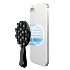 ELECOM｜エレコム スマホホルダー 吸盤 MagSafe対応 iPhone用 落下防止バンド付 強力固定 動画視聴 自撮り 壁鏡ガラス貼付 シリコン コンパクト TakoPita ブラック P-TKPTMAGB01BK