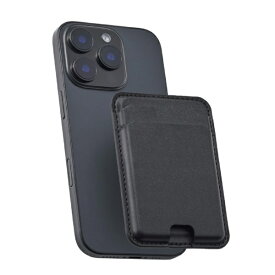 ELECOM｜エレコム MagSafe カードケース iPhone用 2枚収納 レザー風 薄型 マグネット脱着 オープンポケット スマホ カード入れ MAGKEEP ブラック AMS-MAGCDBK