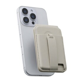 ELECOM｜エレコム MagSafe カードケース スタンド iPhone用 磁気防止シート付 3枚収納 マット素材 バンド付 MAGKEEP ベージュ AMS-MAGCSBBG