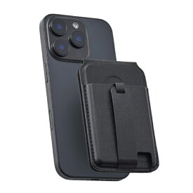 ELECOM｜エレコム MagSafe カードケース スタンド iPhone用 磁気防止シート付 3枚収納 マット素材 バンド付 MAGKEEP ブラック AMS-MAGCSBBK