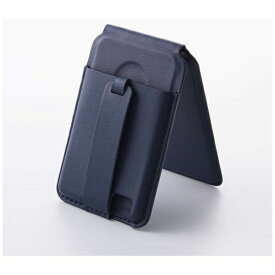 ELECOM｜エレコム MagSafe カードケース スタンド iPhone用 磁気防止シート付 3枚収納 マット素材 バンド付 MAGKEEP ネイビー AMS-MAGCSBNV