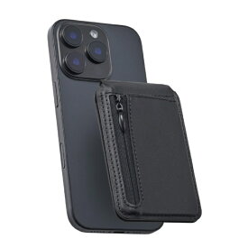 ELECOM｜エレコム MagSafe カードウォレット スタンド iPhone用 磁気防止シート付 2枚収納+小銭ポケット 財布代用 マット素材 MAGKEEP ブラック AMS-MAGCWSBK