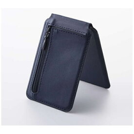 ELECOM｜エレコム MagSafe カードウォレット スタンド iPhone用 磁気防止シート付 2枚収納+小銭ポケット 財布代用 マット素材 MAGKEEP ネイビー AMS-MAGCWSNV