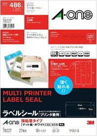 A-one｜エーワン 〔各種プリンタ〕ラベルシール 強粘着タイプ 四辺余白付 角丸(62x31x0.07mm) ホワイト 78227 [A4 /18シート /27面 /マット]