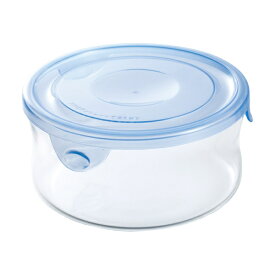 AGCテクノグラス 保存容器 380ml 丸型 耐熱 冷凍 電子レンジ 食洗機対応 NEWパック＆レンジ アクアブルー B7401BLN