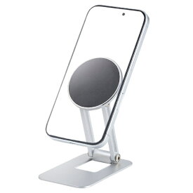ELECOM｜エレコム MagSafe マグネット スマホスタンド 角度調整 折りたたみ 薄型 卓上 メタルプレート付属 iPhone Android使用可 シルバー P-DSMAL01NSV